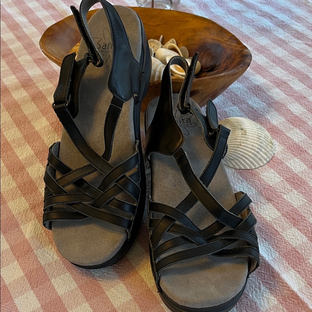 Sanita Black Strappy Sandals